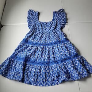 Lilly Pulitzer Dress Womens 0 Blue Embroidered Eyelet Smocked Ruffle Sundress